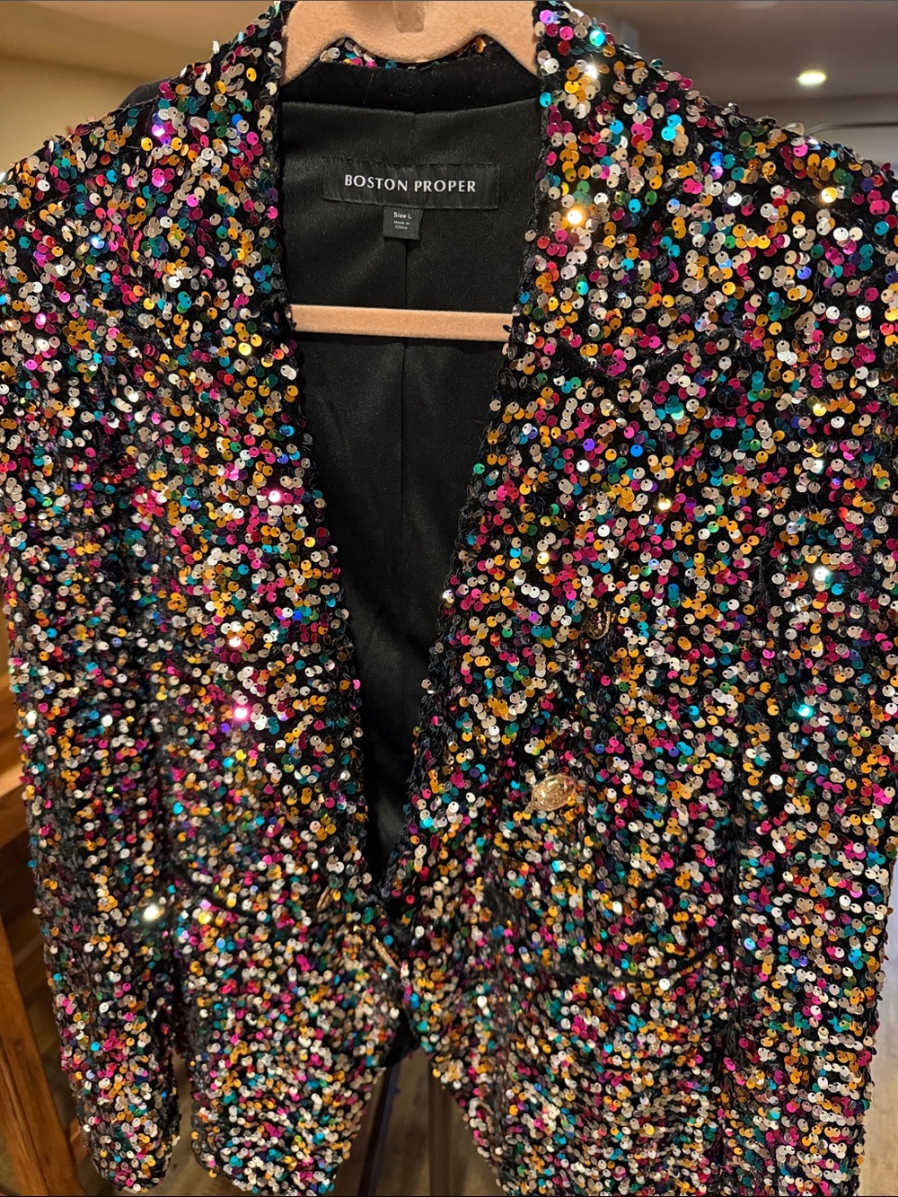 Boston Proper Black Multicolor Sequin Blazer